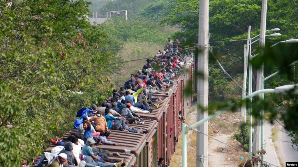 Migrantes se dirigen a la frontera subidos al tren llamado la "bestia¨