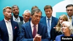 El líder partido Brexit, Nigel Farage, durante una conferencia en Londres sobre los resultados de las elecciones en el Parlamento Europeo, el 27 de mayo de 2019.