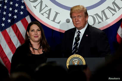 U.S. President Donald Trump is introduced by RNC chairwoman Ronna McDaniel at the Republican National Committee's winter…