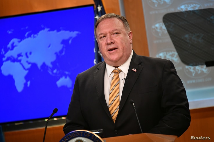 U.S. Secretary of State Mike Pompeo gives a news conference about dealings with China and Iran, and on the fight against the…